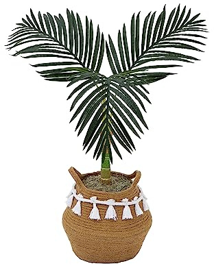 Nearly Natural 3ft. Artificial Golden Cane Palm Tree with Handmade Jute & Cotton Basket with Tassels DIY KIT