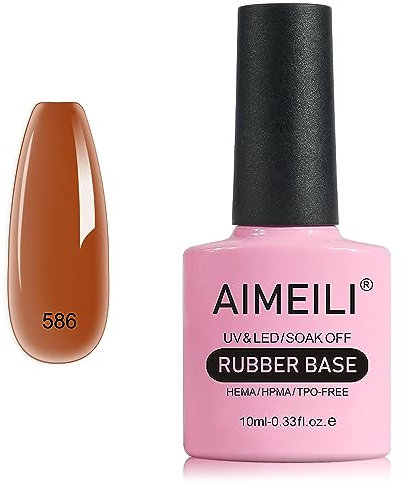 AIMEILI 5 in 1 Rubber Base Gel Nail System: Sheer Color Gel Polish, UV LED Soak Off, Elastic Base Coat Strengthener, Nail Rhinestones Glue – (586) 10ml