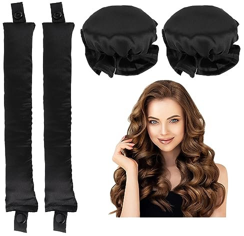 Boucles sans chaleur, paquet de 2,cheveux bouclés femme, ruban bouclant sans chaleur, boucles en soie, boucles de nuit, coiffage DIY pour cheveux courts et longs(noir)…