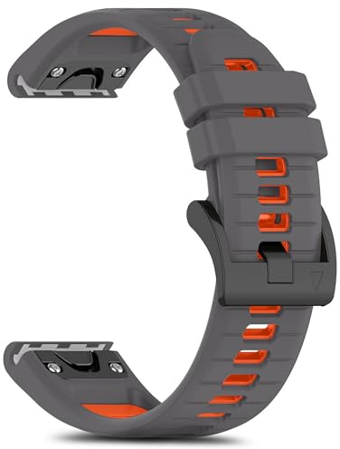 RoYiio Silikon Armband für Garmin Fenix 9/8 Pro 47mm (Kohlegrau Orange) | Atmungsaktiv, Weich, Bequem, Armband QuickFit 22mm, Sport Ersatzarmband für Garmin Quatix 8 47mm/Quatix 7 Pro/Tactix 8 47mm