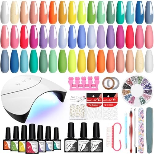 VANREESA Kit Vernis Semi Permanent Complet 42 Pièces avec Lampe U V 24 Couleurs Kit Ongle Gel U V Complet avec Outils de Manucure Cadeaux pour Femmes Bricolage à La Maison