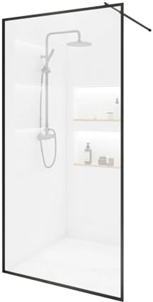 Home Deluxe - Duschabtrennung - BAKI - Breite: 130 cm, Schwarzer Rahmen, Klarglas, 1 Raster Optik - 10 mm ESG - Sicherheitsglas I Walk in Dusche, Duschwand, Duschtür