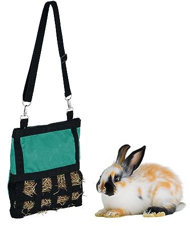 Relaxdays Hay Bag, for Small Animals, Rabbits, Guinea Pigs, Straw Storage, Cage Accessories, HxW 30 x 30 cm, Green/Black, 30 x 30 x 1.5 cm