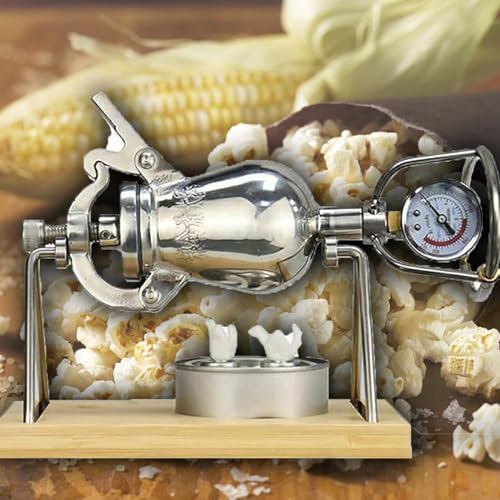 KODDS Mini Vintage Popcorn Machine, Hand Crank Stainless Steel Hand Cannon Food Amplifier with Stand, for Home Decor High Pressure Popcorn Maker Machine