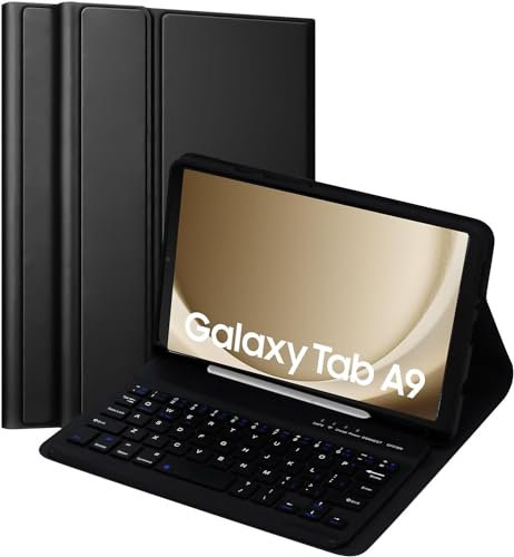 Keyboard Case for Samsung Galaxy Tab A9 8.7 Inch 2023, Slim Case with Bluetooth Keyboard for samsung Tablet a9, Detachable Keyboard Case with Pen Holder for Samsung Galaxy Tab A9, Black