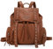 Montana West Rucksack für Damen, weiches gewaschenes Leder, Kordelzug, lässiger Reiserucksack, Nieten braun, Medium, Reiserucksäcke
