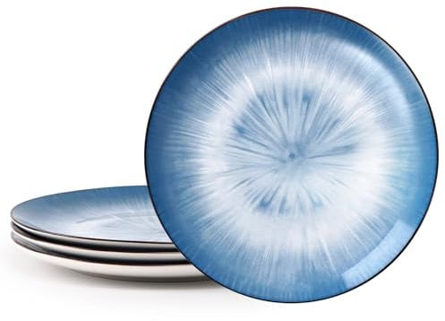 NUTRIUPS Juego de 4 Platos llanos 26.5cm, 10.5'' Platos Vajilla, Platos de Porcelana, Apto para Microondas y Lavavajillas (Azul)