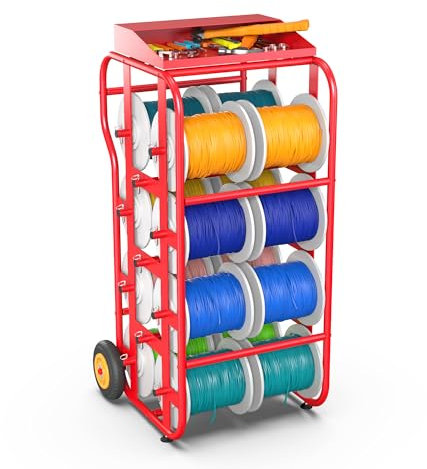 Wire Spool Rack Cart - Heavy Duty Multi-Spool Wire Holder with Wheel, Cable Caddy Dispenser with Storage Box