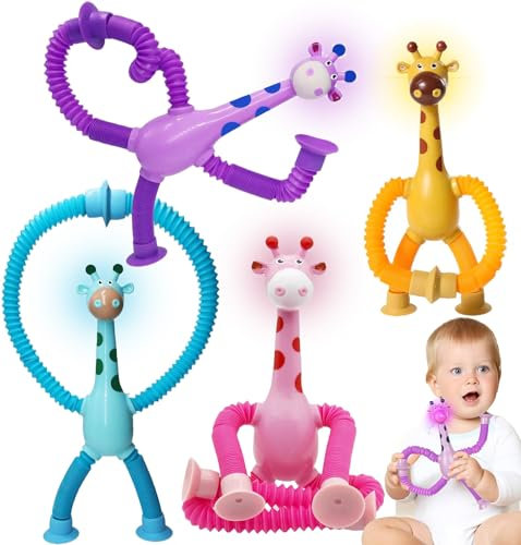4 Piezas Juguete de Jirafa Telescópico,Juguete Sensorial de Jirafa,Ventosa telescópica Jirafa Juguete, Educativos De Descompresión para Niños y Adultos
