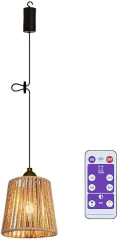 EcoGehen Lámpara de techo con batería exterior con mando a distancia, funciona con pilas, portátil, bohemia, ratán, lámpara de techo sin electricidad, IP66, resistente al agua, iluminación exterior