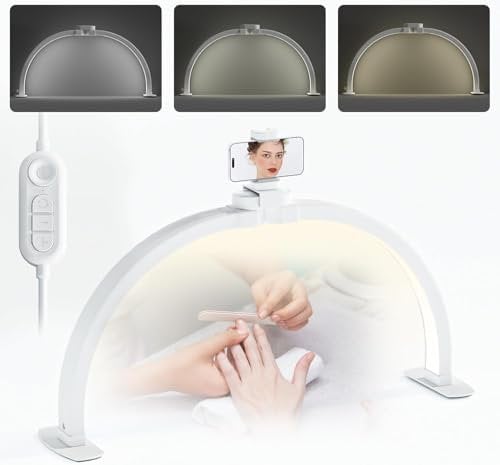 TopDirect Halbmond-Lampe, 29 Zoll, 42 W, Lampe zur Verlängerung der Wimpern mit Telefonhalterung, Schreibtischlampe für Kosmetiker, Nageltechniker und Kosmetiker, 3000 K-6500 K (Weiß, 58cm)