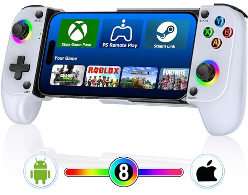 TUROB Ultimate Wireless Mobile Gaming Controller for iPhone/Android With Hall Effect Joystick, Wake Up, Dynamic RGB - Compatible With PS, Xbox, Steam