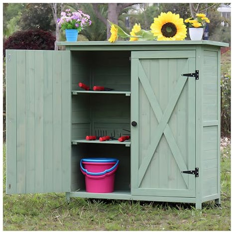 JETXYHUB Multifunktionaler Gartenschrank Aus Holz, Aufbewahrungsbox Für Kleinigkeiten Im Freien, Werkzeugschrank Für Garten, Hinterhof, Terrasse, Großer Spind Mit Tür(Green)