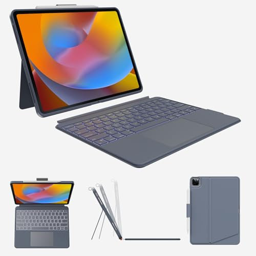 Funda con teclado para iPad Pro de 12.9 pulgadas (6ª, 5ª, 4ª generación), iPad Air 13(M3 2025 / M2 2024): Bluetooth inalámbrico desmontable magnético teclado recargable con cubierta extraíble /