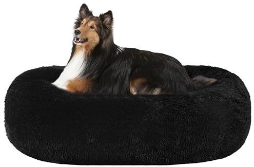 HMTOPE Orthopädisches Hundebett rund Hundekissen Hundesofa Katzenbett Donut Kuscheliges Hundekorb Waschbar, 80 cm Ø, Schwarz