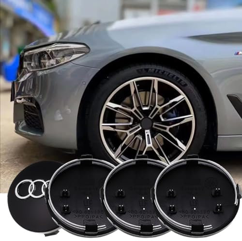 TUFF 4 Stück Nabendeckel, 60mm Radnabendeckel, Radnabenabdeckung, Nabenkappen, Felgendeckel, ABS Nabenkappen, Auto Nabendeckel Radnabenabdeckung, Aluminium, ABS-Kunststoff, Schwarz