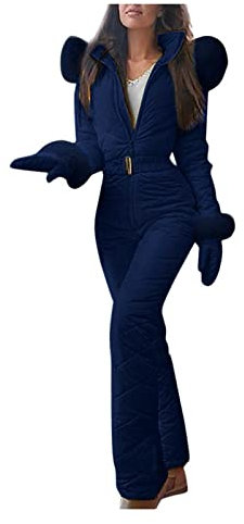 FUPODD Schneeanzug Damen Winter Warme Skianzug Frauen 2 Teilig Einteiliger Ski Overall Outdoor Skibekleidung Sport Mit Fellkapuze Jumpsuit Reißverschluss Schneeoverall Set Wasserdicht Snowboarden