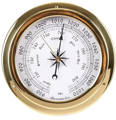UQSENEUX Barometer 145mm Barometer Thermometer Hygrometer Uhr Barometer für Hauswand Innenbarometer Außenbarometer (Messing)