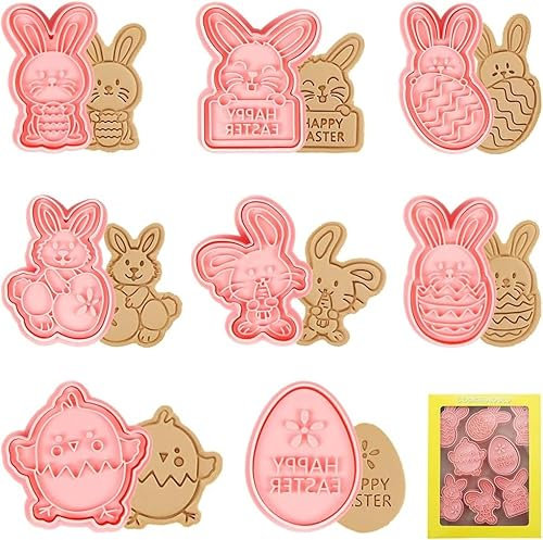Keksausstecher Ostern, RosyFate 8 Stück Ausstechformen Ostern, Ausstecher Ostern, Ausstechformen Plastik, Ausstecher Hase, für Backen DIY Cookie Fondant Schokoladen Tortendeko