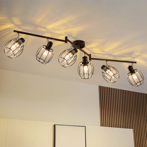 ZMH Deckenstrahler 6 flammig Deckenlampe Wohnzimmer - Vintage Kristall Deckenleuchte Schwarz Retro Design Strahler 350°Schwenkbar E14 Spotleuchte für Schlafzimmer Küche Flur (Ohne Leuchtmittel)