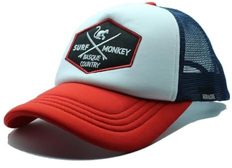 Surf Monkey Gorra Trucker Acolchada Ajustable con Rejilla - Gorra Foam reciclada - Talla Única (FR/ES, Letras, Talla única, Rojo/Aul Marino)