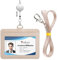 Teskyer Porte Badge tour de Cou - avec Cordon Rétractable, Cuir PU, 2 Emplacements pour Cartes, Horizontal, Beige