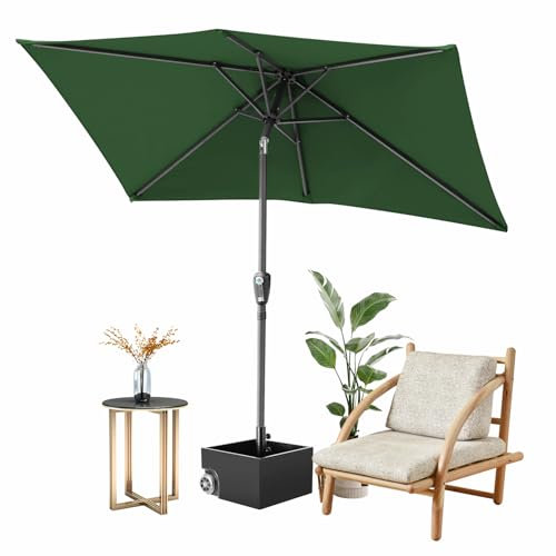 Fiqops Ombrellone 210 x 140 / 300 x 200 cm con manovella, parasole rettangolare UV50+, pieghevole, ombrellone da giardino, impermeabile, per giardino, terrazza, senza supporto, verde, 210 x 140cm