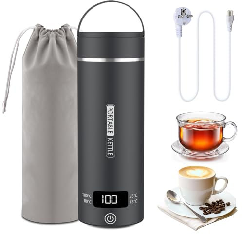 Elektrischer Reisewasserkocher Klein 500ML, Kleiner Wasserkocher Reise Schnelles Kochwasser Mini -Wasserkocher tragbar 316 Edelstahl, automatisches Schließen, For Tee, Kaffee, Babymilch (Dunkelgrau)