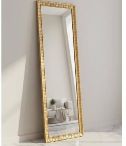 MO.WA Wandspiegel Gold Spiegel rechteckig Holzrahmen verziert cm. 43x138 Made in Italy Wohnzimmer Badezimmer Flurspiegel Garderobespiegel