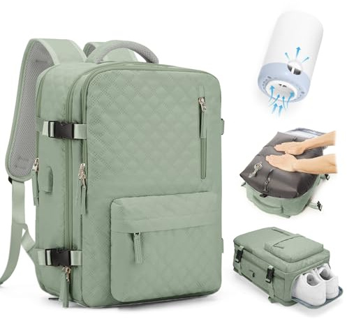 Borsa da Cabina per Ryanair 40x30x20 Zaino Sottovuoto da Viaggio con Pompa 40x20x25 Aereo Bagaglio a Mano Impermeabile Lavoro e Scuola Trekking Casual Daypack per 14 laptop,J2-Verde chiaro