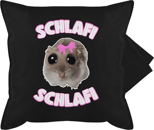 Kissenbezug - Statement - Schlafi Schlafi Hamster Meme Schlaf Shirt I Lustige Tshirts Hamsti Pyjama lustig I Funny Shirts - 50 x 50 cm - Schwarz - lustiger schlafen Statement-Kissen Statements