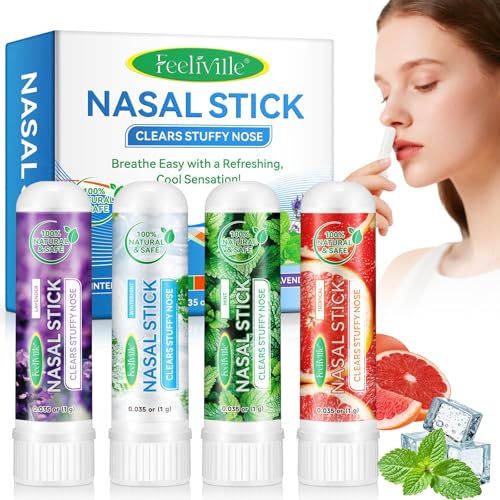 Nasal Stick 4 Stück - Schnelle Hilfe bei verstopfter Nase & Erkältung, Verbessert Atmung & Fokus - 100% Natürliche Ätherische Öle & Menthol - Frischer Kühl-Effekt