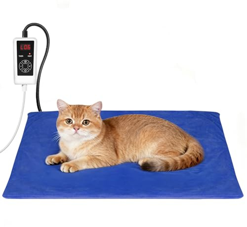 RIOGOO Pet Heating Pad, Electric Heating Pad for Dogs and Cats with Timer, 6 Level Adjustable Temperature Dog Heated Blanket (Blue, S: 20‘’x15‘’)