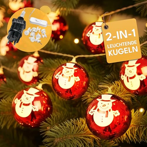 CozyHome Weihnachten Schneemann Lichterkette - 6 Meter & 20 LED Warmweiß I Mit Stecker I Weinachtslichterkette Für Innen I Weinachtsdekorationen Lichterkette Weihnachtskugeln Weihnachten Lichterketten