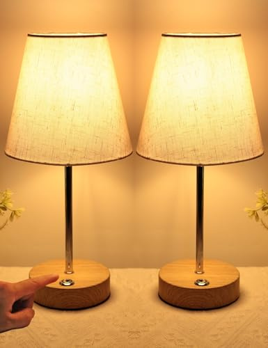 HSLighting Tischlampe Kabellos, Akku Tischleuchte mit Stoffschirm Nachttischlampe stufenlos touch dimmbar Leichtgewichts wiederaufladbar Tischleuchte für Nachttisch Esszimmer Wohnzimmer 31cm, 3000mah