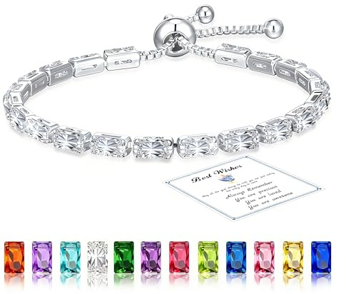 DORANA Sterling Silber Geburtsstein Armband für Damen Zirkonia Silder Silber Armband Muttertag Geburtsstein Geburtstag Geschenke für Frauen Mädchen Kinder Tochter Schmuck