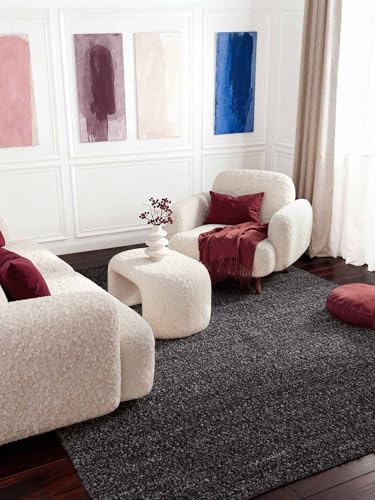 Ted Baker Kurzflor Teppich Portobello - Soft Bouclé Wohnzimmerteppich, Handgewebt & Weich, Woll-Look, Schlingen Teppich Flauschig für Wohnzimmer, Schlafzimmer, Esszimmer – Dunkelgrau, 200x290 cm