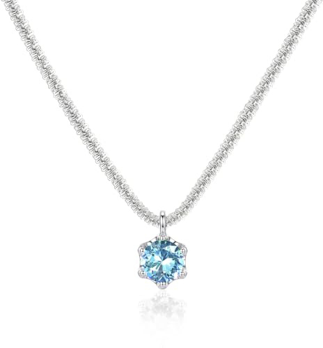 JeweBella Halskette Damen Silber 925 Kette mit Anhänger Rosa Blau Weiß | Verstellbare silberkette 36+5cm/41+5cm, glitzer halskette mit anhänger zirkonia, wasserfest choker modeschmuck geschenk
