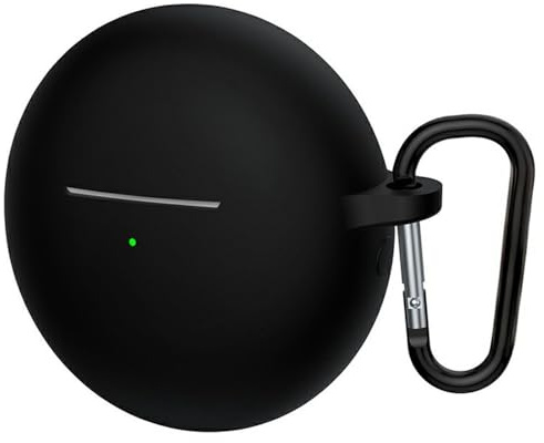 Techsuit für Huawei FreeBuds 7i Hülle mit Silikon, Glatte Ultradünne Material, Stoßfest, Kratzfest, Kabelloses Laden Kompatibel, Karabiner, Schwarz
