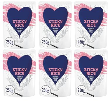 Sticky Rice Medium Grain Rice, Microwave, Gluten Free, Suitable for Vegetarians & Vegans, 250g,Pack Of 6