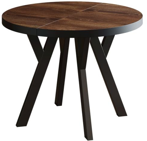 FURNEO Esstisch - Runder Klapptisch - 100/200 cm - Kastanie Arvadonna - Elegantes Design - Ausziehbar für jeden Raum - für Küche und Esszimmer (Metallbeine)