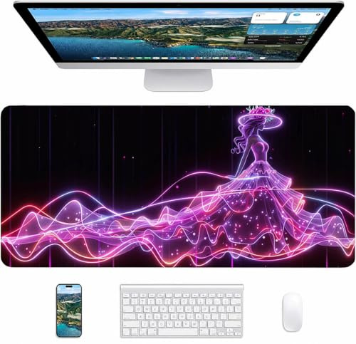 Woman Gaming Mouse Pad, Fantasy Large Mouse Mat 800x300x3mm, Desk Pad with Stitched Edges, Keyboard Mat with Waterproof Non-Slip Rubber Base, Desk Accessories and PC Accessories Gifts W-1603