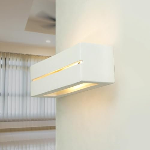 Licht-Erlebnisse Wandleuchte Gips Weiß Esszimmer Flur Küche B:43 cm E27 max. 60 Watt wohnlich gemütlich dekorativ Zeitlose Wandlampe Wohnzimmer VEGA