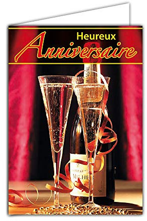 Maxi Carte Géante Heureux Anniversaire Grand Format A4 avec Enveloppe - Bouteille Champagne Flutes Coupes Fête