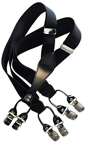 BESTRAPS® - Bretelles pour Homme Vintage, 6 Pinces, Taille Ajustable (Noir)