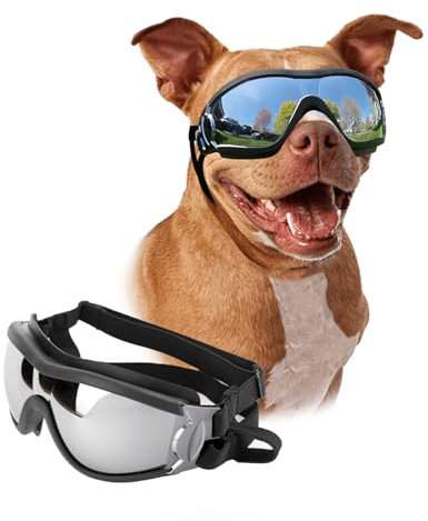 PETLESO Hundebrille für große Rassen, große Hunde, Augenschutz für Hunde, winddicht, für mittelgroße und große Hunde, Reiten, Radfahren, Fahren, Schwarz