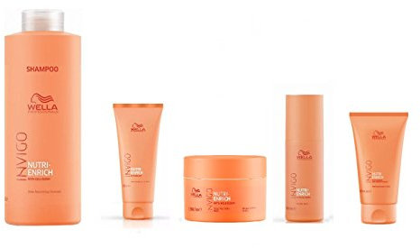 Wella INVIGO Nutri-Enrich Deep Nourishing Shampoo 1000ml, Conditioner 200ml, Mask 150ml, Wonder Balm 150ml and Express Mask 150ml