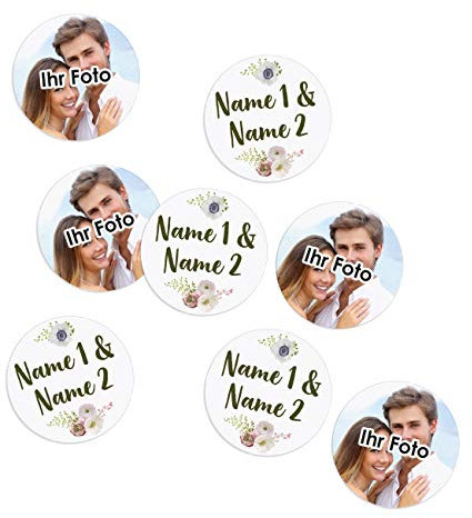 Herz & Heim® Foto-Konfetti mit Foto zur Hochzeit mit Namen der Liebenden - 440 Stück - ausgefallene Streudeko Blumen