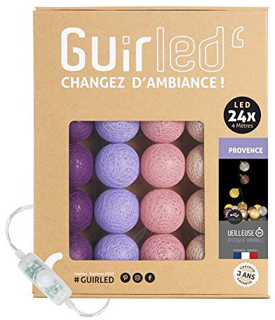 GuirLED - LED Baumwollkugeln Lichterkette USB - Baby Nachtlicht 2h - Dual USB 2A Netzteil enthalten - 3 Intensitäten - 24 Kugeln 2.4m - Herkunft