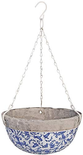 MAISONICA Aged Ceramic Blue & White Garden Flower Hanging Plant Pot Planter Fallen Fruits